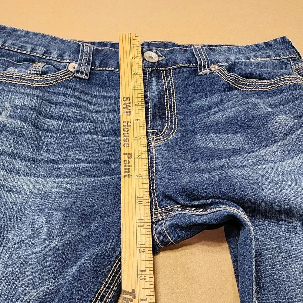 Seven7 Straight Jeans Mens 34x29 Blue Medium Wash Distressed Stretch Denim